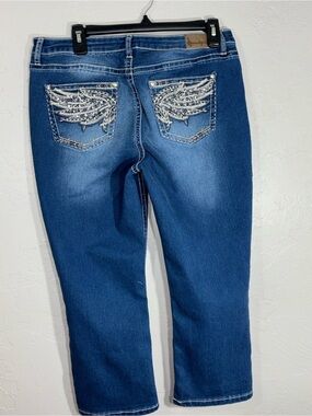 Soundgirl Dark Blue Cropped Jeans with Sparkle Wing Pockets For Women
